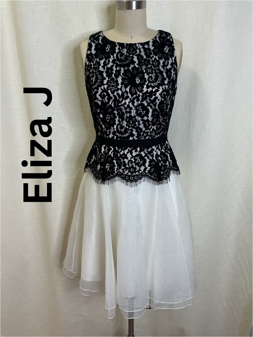 Eliza J Black Lace Fit Flare Dress Size 2 Sleeveless Cocktail Party